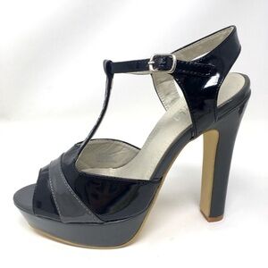 Shoes of Soul Pumps Patent Platform T-Strap Grey 9